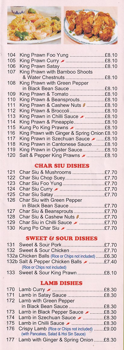 Menu of Golden Bay Chinese Rhyl