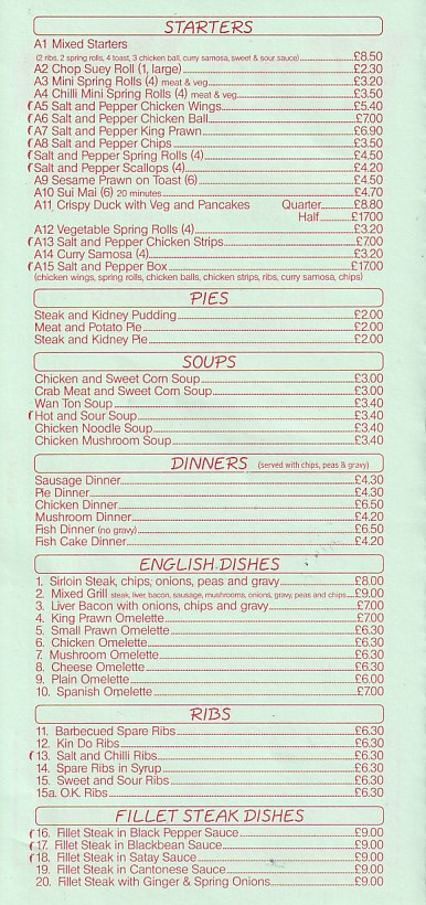 Wing Wah chinese menu in Kinmel Bay LL18